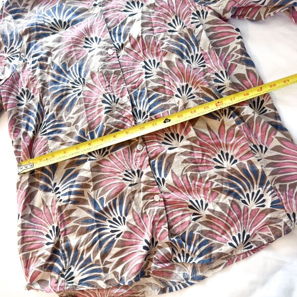 Women's Large Floral Button Up Shirt  3/4 Sleeve Linen Rayon Boho Print Blouse - Picture 6 of 7